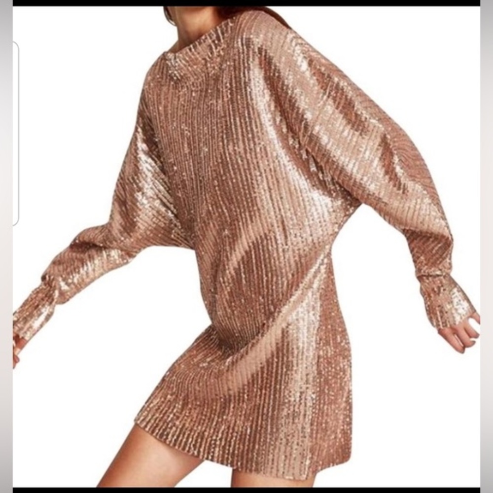 Zara Rose Gold Sequin Long Sleeve Dress